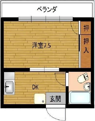 第2アリストマンション(1DK/4階)の間取り写真