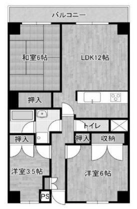 ヒルサイドヤマキビル(3LDK/3階)の間取り写真