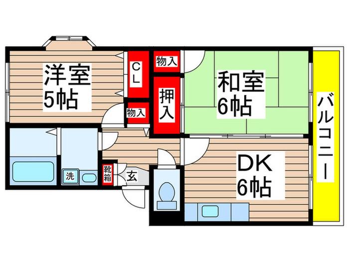 レジデンスBML幕張(2DK/1階)の間取り写真