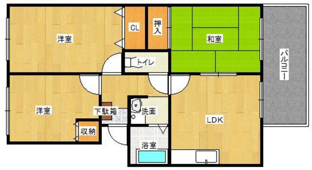フォブール安田I 通常プラン(3LDK/1階)の間取り写真