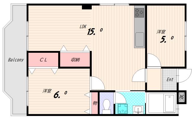 落合ハイツ(2LDK/2階)の間取り写真