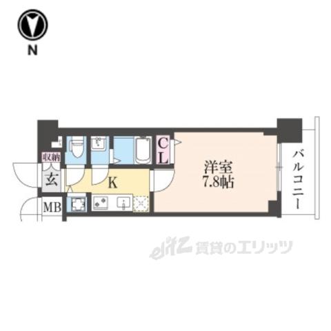 ファステート京都洛南エリーゼ(1K/4階)の間取り写真