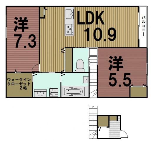 エルメゾン山科小野B(2LDK/2階)の間取り写真