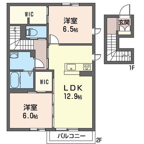 メゾンボヌールB(2LDK/2階)の間取り写真