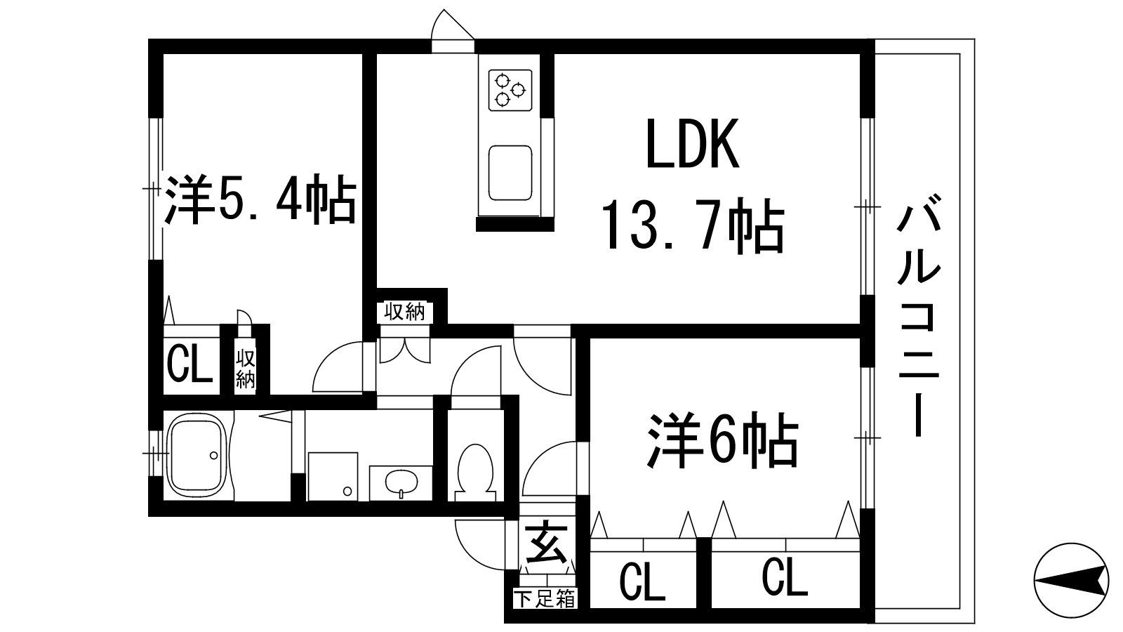 リーブラ東多田Ⅲ(2LDK/2階)の間取り写真