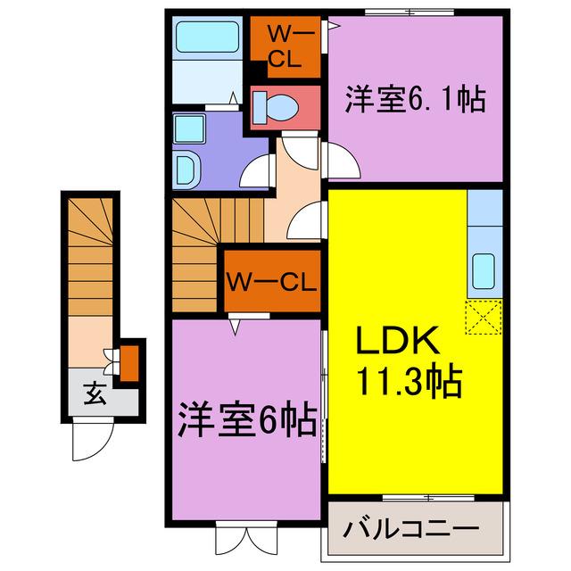 アプローズA.B(2LDK/2階)の間取り写真