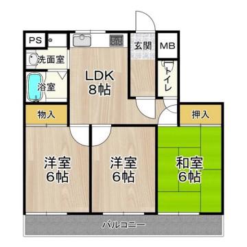 エステート野崎(3LDK/3階)の間取り写真
