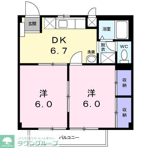 ラングウッドA(2DK/1階)の間取り写真