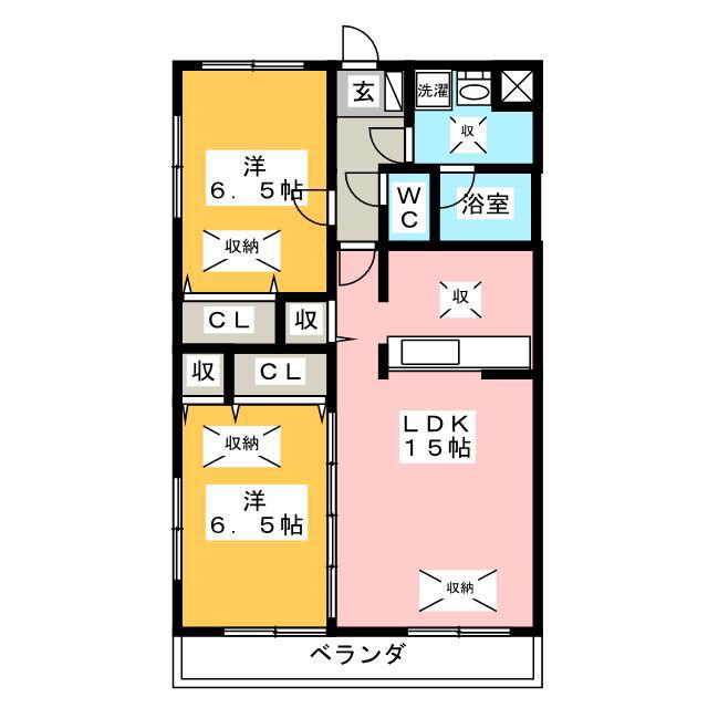 ルネスつちやB棟(2LDK/1階)の間取り写真