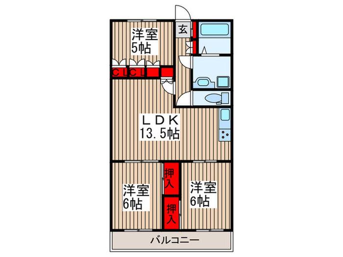 サンナップヒルズ関A(3LDK/1階)の間取り写真