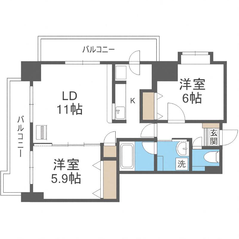 第10旭レジデンス(2LDK/9階)の間取り写真