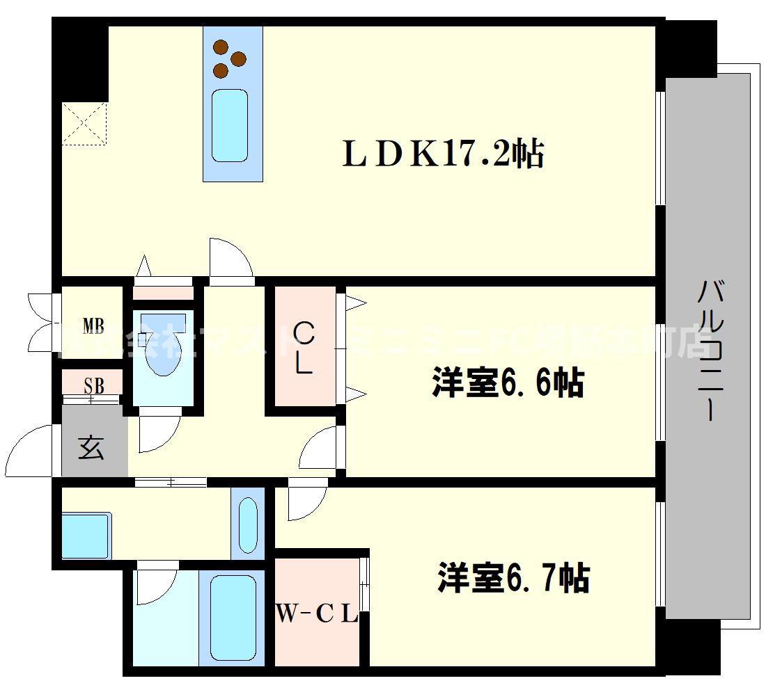 ララグランツ難波(2LDK/10階)の間取り写真