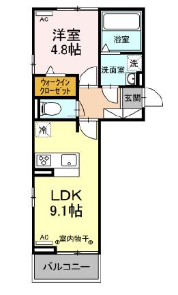 ハッピーミヤハラ(1LDK/2階)の間取り写真