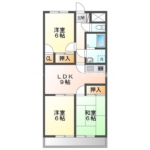ユトリロ市場台(3LDK/4階)の間取り写真