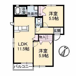 シャーメゾン(2LDK/1階)の間取り写真