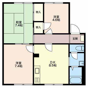メゾンよしだ C棟(3DK/1階)の間取り写真