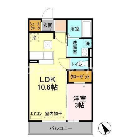 シンシア千波 A(1LDK/1階)の間取り写真