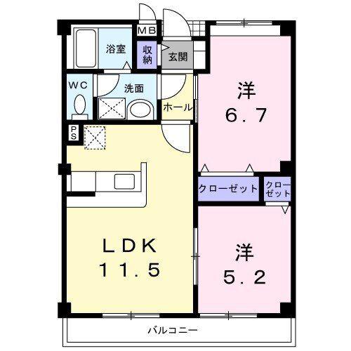 サニーフォレストA(2LDK/2階)の間取り写真