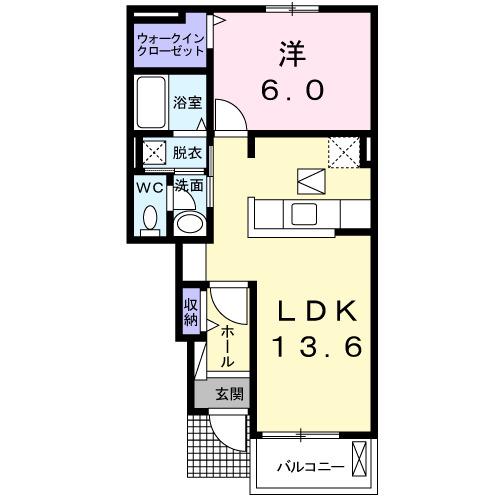 ラリュール I(1LDK/1階)の間取り写真