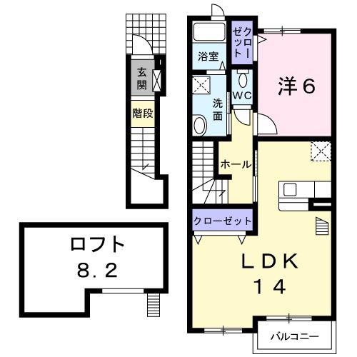 アーバン II(1LDK/2階)の間取り写真