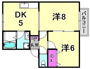 中山手ガーデンハウスA棟(1LDK/2階)の間取り写真