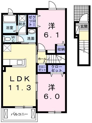 サウス プリムラ(2LDK/2階)の間取り写真