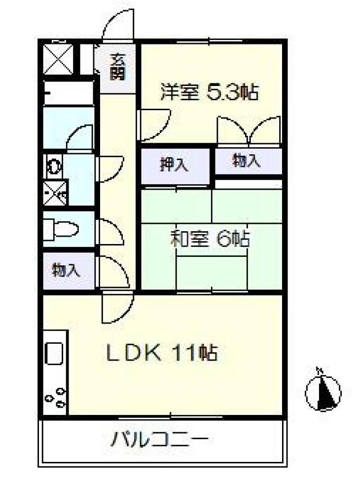 マンションアムール(2LDK/1階)の間取り写真