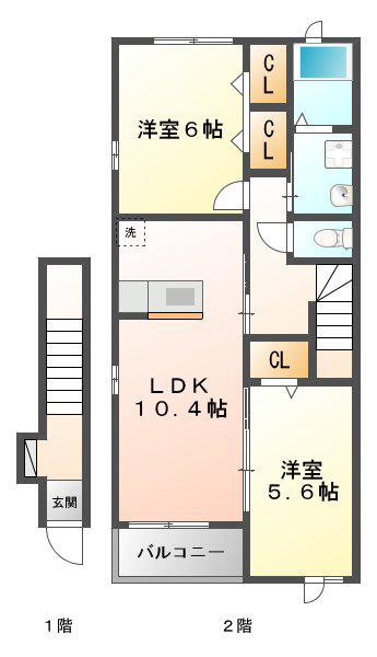 サニーヒルズM.M(2LDK/2階)の間取り写真