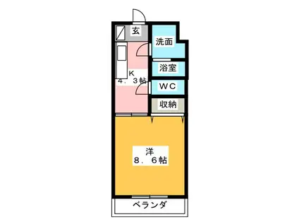 ウエストビレッジ(1DK/3階)の間取り写真