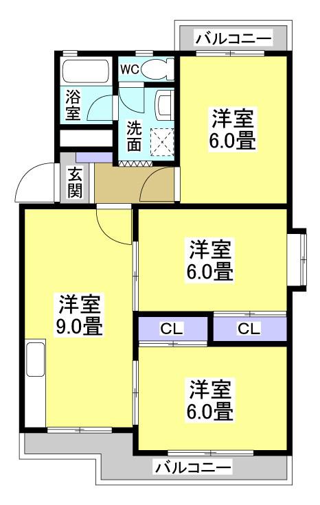 アビタシオン天王I(3DK/1階)の間取り写真