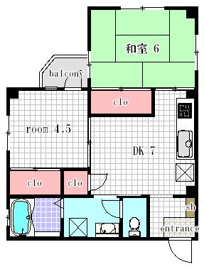 ベルメゾン芳苑(2DK/3階)の間取り写真