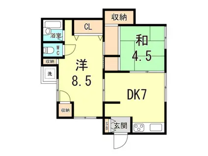 船寺4丁目アパート(2DK/1階)の間取り写真