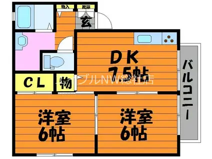 サンクオーレII(2DK/2階)の間取り写真