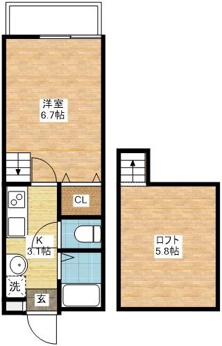 MODERN PALAZZO 文教東(1K/2階)の間取り写真