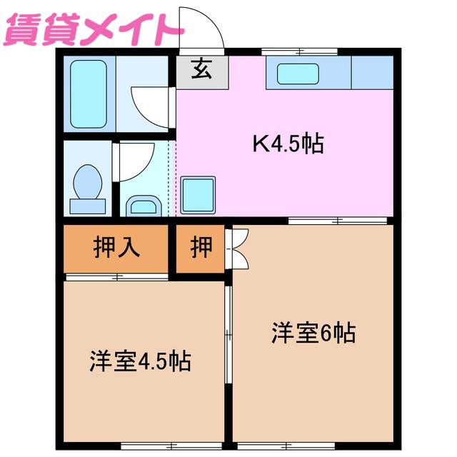 コーポ新町I(2K/1階)の間取り写真