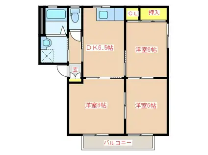 バリュージュ亀山 A棟(3DK/2階)の間取り写真