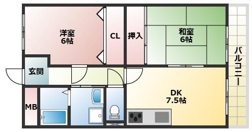 ラポール大観(2DK/2階)の間取り写真