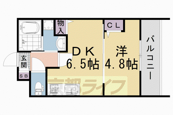 ベラジオワールドアイ京都円町(1DK/2階)の間取り写真