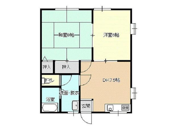 ハイツリバーヒルズ(2DK/1階)の間取り写真