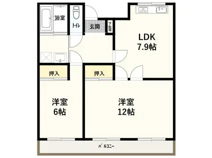ラフォンテ渋川(2LDK/3階)の間取り写真