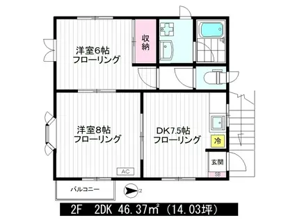 広野コーポ(2DK/2階)の間取り写真