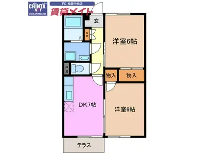 メゾンピュアコート B棟(2DK/1階)の間取り写真