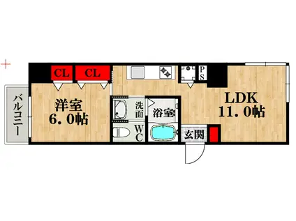 CITY SPIRE日本橋高津(1LDK/2階)の間取り写真