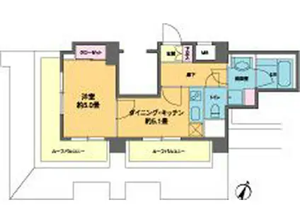 カスタリア南麻布(1DK/6階)の間取り写真