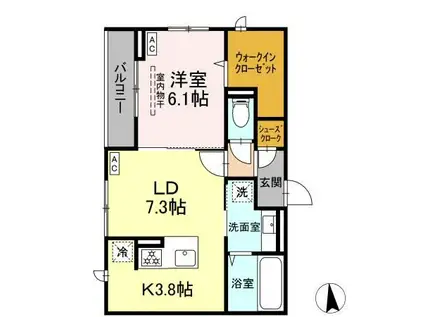 CLASSEUM仙台小田原 D棟(1LDK/2階)の間取り写真