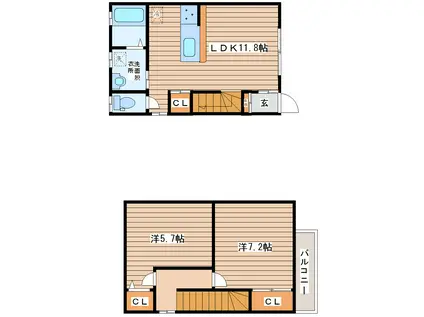 グラード鈎取(2LDK/1階)の間取り写真