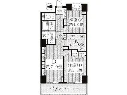 リーデンスタワー高層棟(2DK/3階)の間取り写真