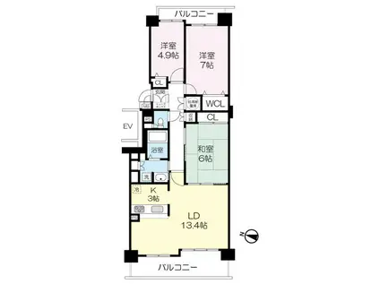 ヴェルビュみずほ台 305(3LDK/3階)の間取り写真