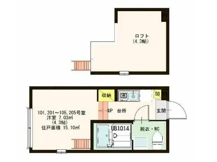 ハーモニーテラス蓮沼町(1K/1階)の間取り写真