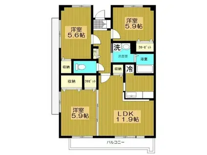 ヴィーエクレールII(3LDK/2階)の間取り写真